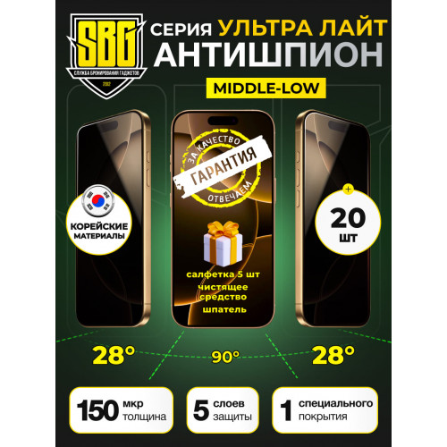 Защитная пленка SBG "Антишпион УЛЬТРА ЛАЙТ" для телефонов (20 шт)