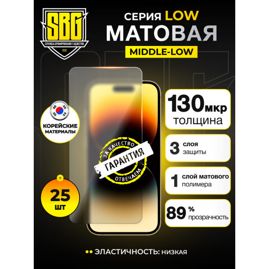 Защитная плёнка SBG "Матовая LOW" для телефонов (25 шт)